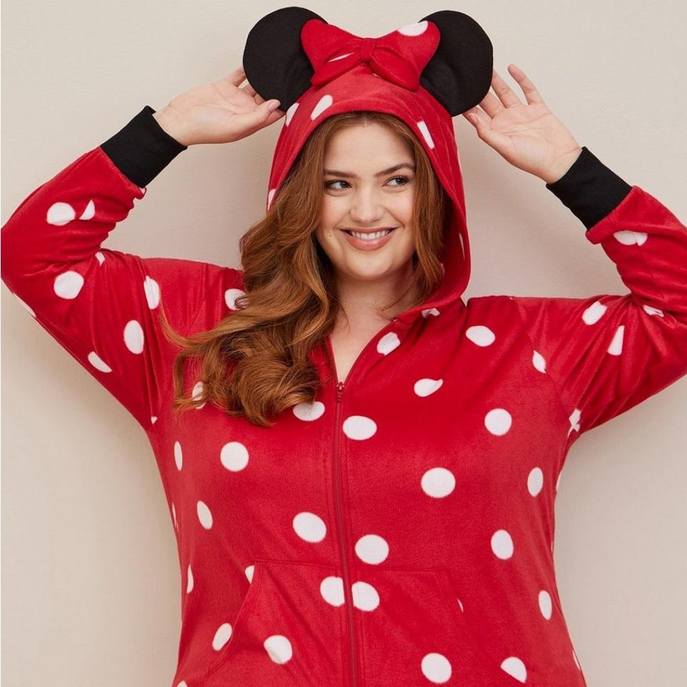 ❤️NWT TORRID PAJAMA MINNIE MOUSE EARS ONESIE ZIP FRONT HALLOWEEN COSPLAY
